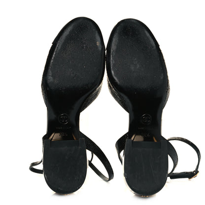 Chanel Patent Embossed Grosgrain Cap Toe Pearl Slingbacks 38.5 Black 6 of 8