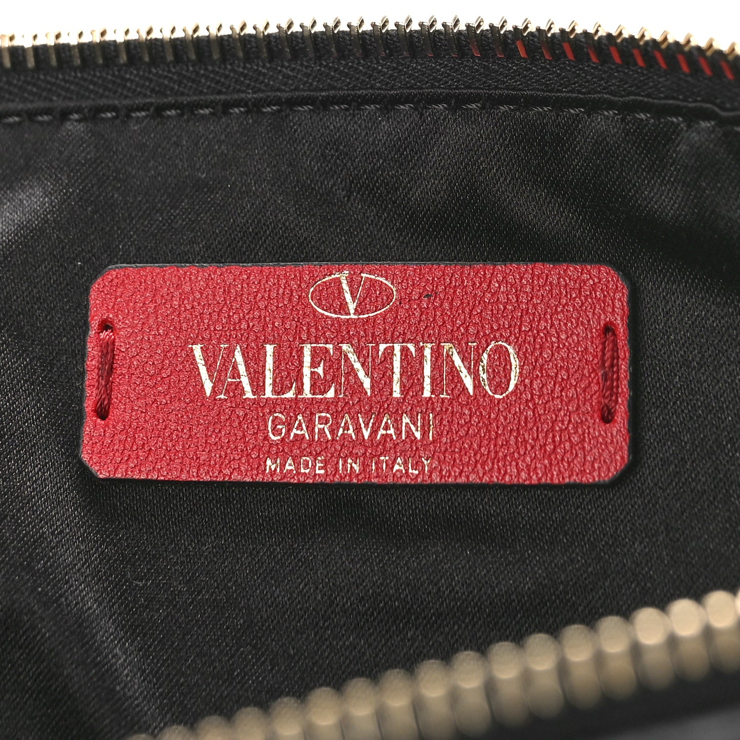 Calfskin VLTN Large Flat Zip Pouch Black