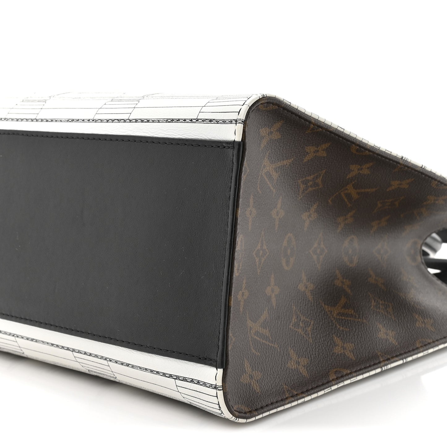 X FORNASETTI Calfskin Architettura Onthego MM Black White