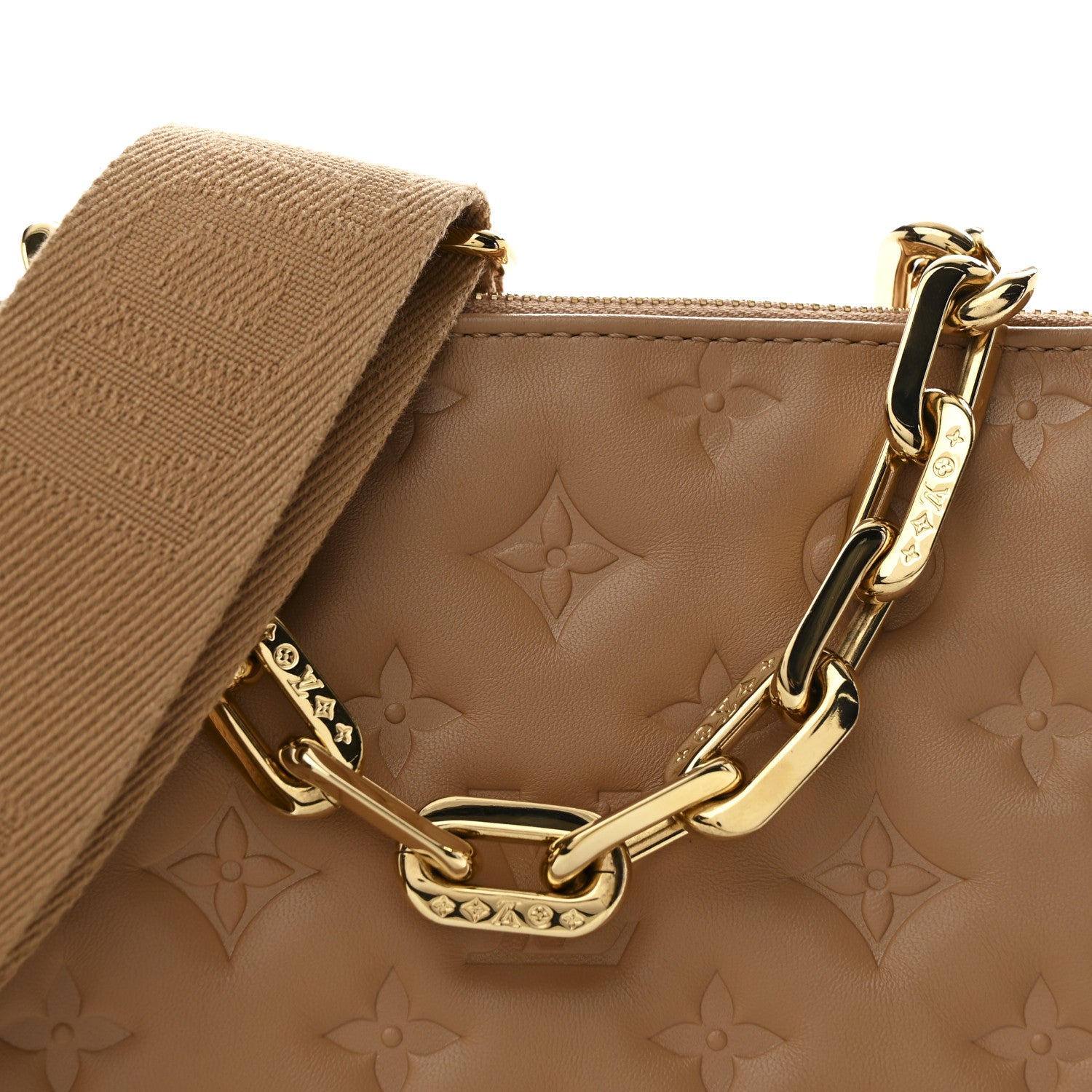 Louis Vuitton Lambskin Embossed Monogram Coussin PM Camel 9 of 11
