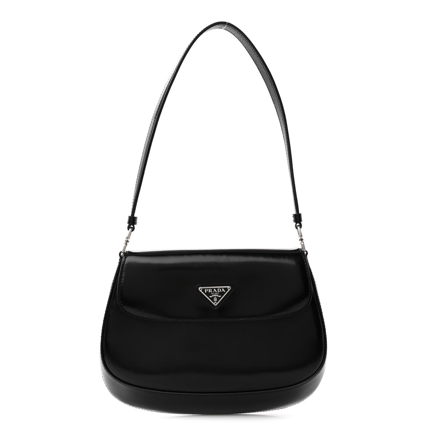 Prada Spazzolato Cleo Flap Shoulder Bag Black 1 of 11