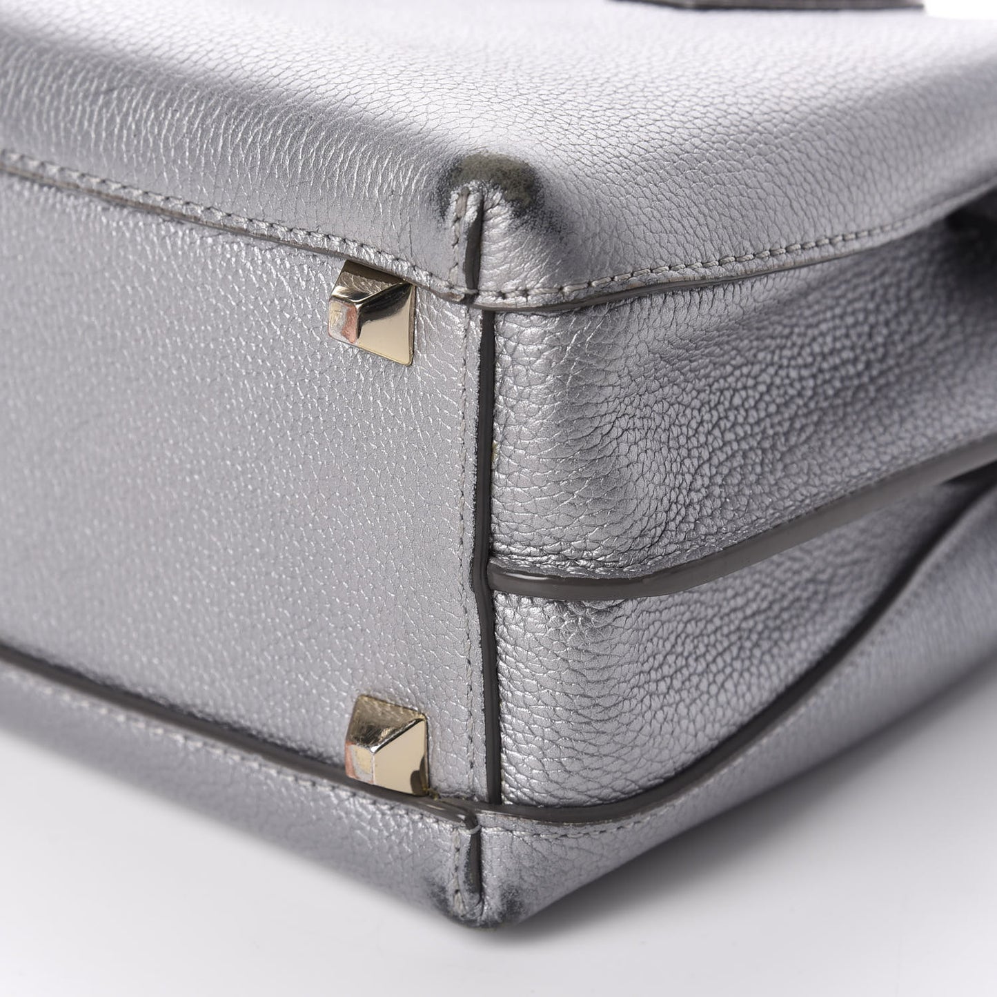 Metallic Grained Calfskin Mini Milla Tote Spike Silver
