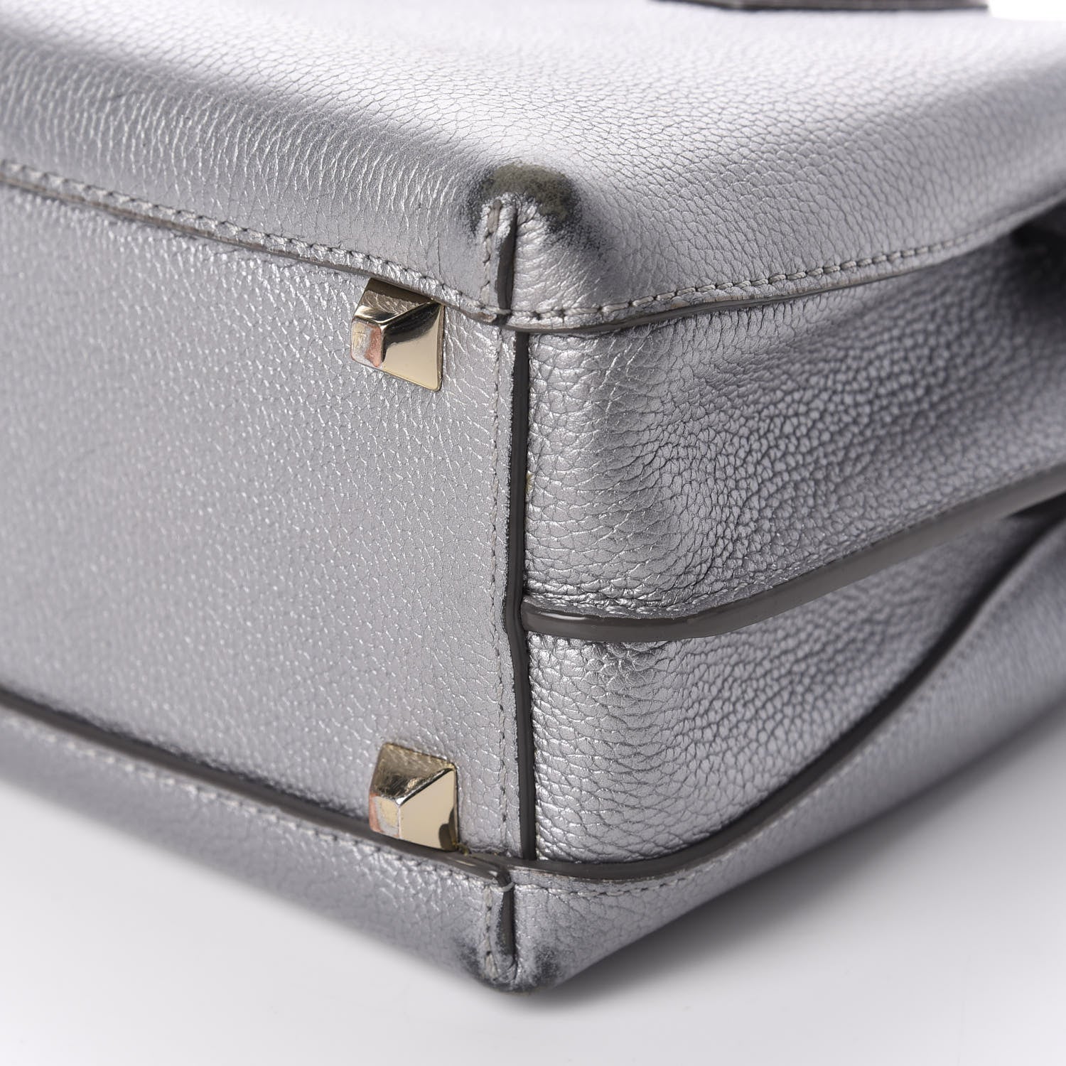 MCM Metallic Grained Calfskin Mini Milla Tote Spike Silver 8 of 13