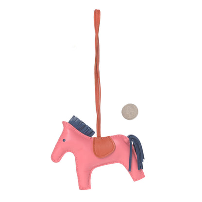 Hermes Milo Lambskin Grigri Rodeo Horse Bag Charm MM Rose Azalee Cornaline Bleu De Malte 2 of 3