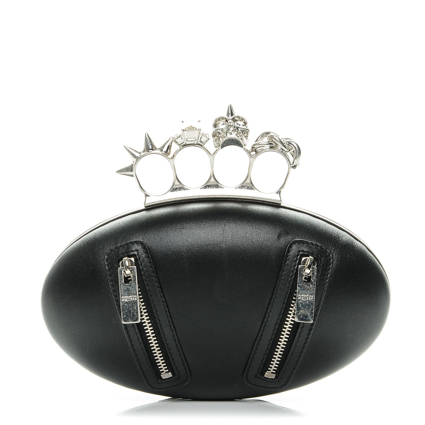 Nappa Skull Knuckle Oval Box Clutch Black