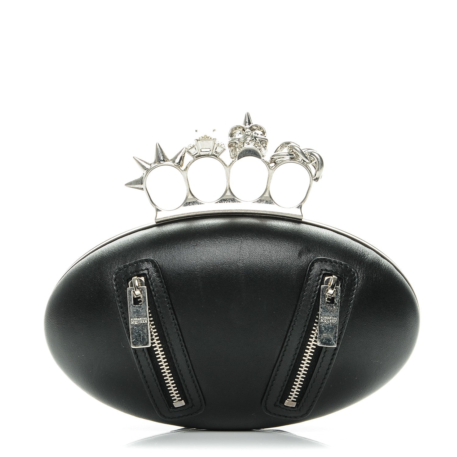 Alexander McQueen Nappa Skull Knuckle Oval Box Clutch Black 1 of 12