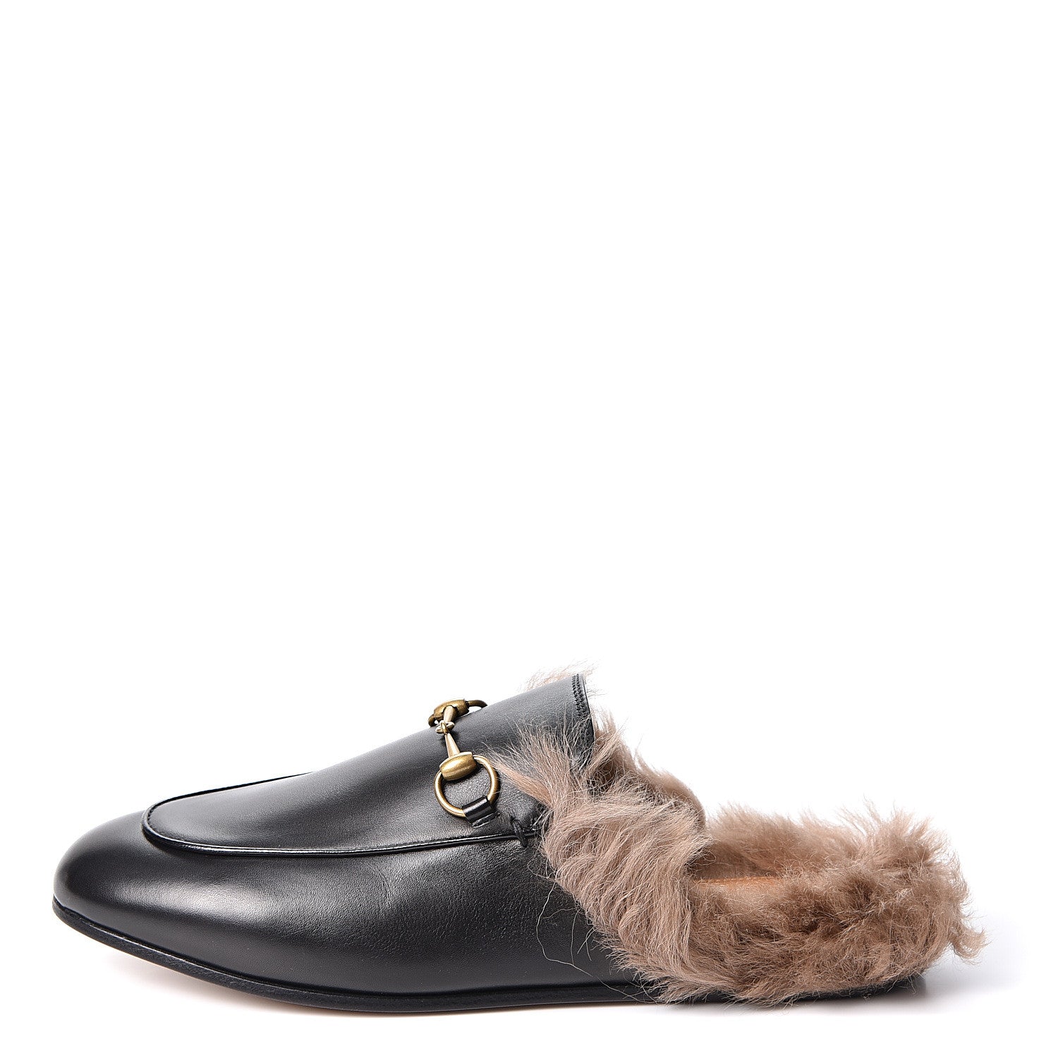 Gucci Calfskin Fur Womens Princetown Slippers 38.5 Black 1 of 9
