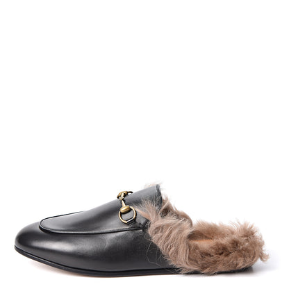 Gucci Calfskin Fur Womens Princetown Slippers 38.5 Black 1 of 9