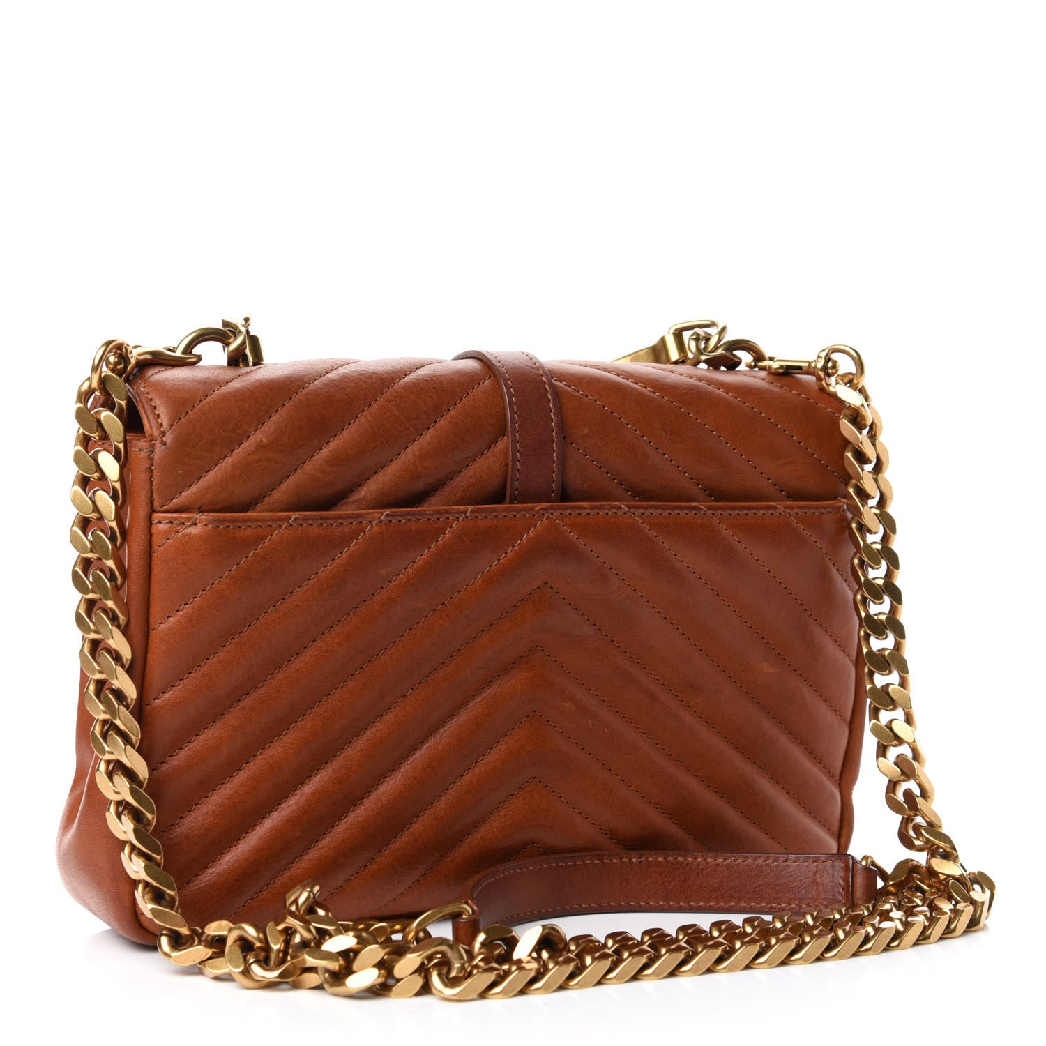 Saint Laurent Calfskin Matelasse Chevron Monogram Medium College Satchel Cognac 3 of 9