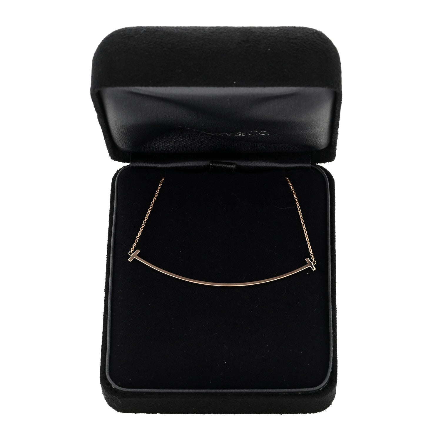 Tiffany 18K Rose Gold Large T Smile Pendant Necklace 4 of 5