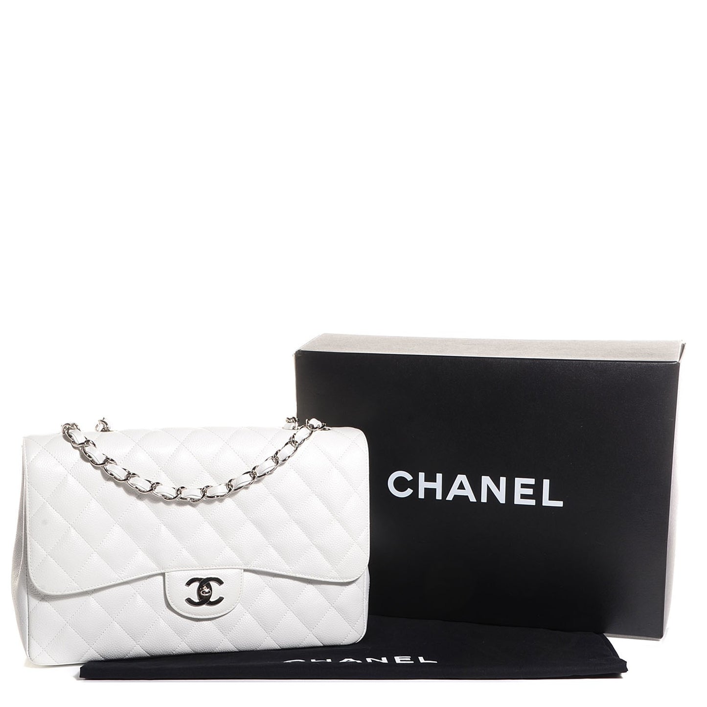 Caviar Quilted Jumbo Single Flap White