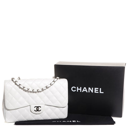 Chanel Caviar Quilted Jumbo Single Flap White 5 of 9