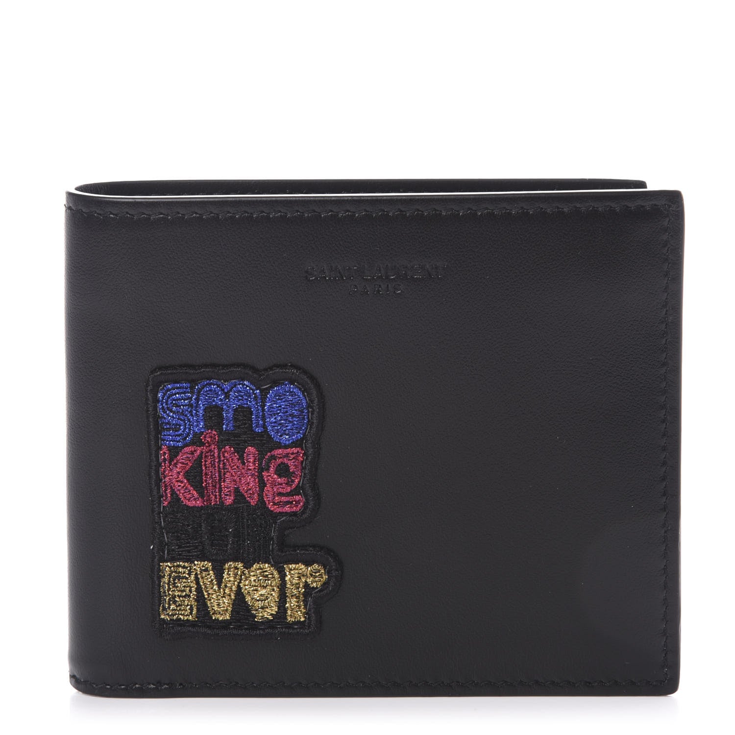 Saint Laurent Calfskin Smoking Forever Patch Bifold Wallet Black 1 of 7