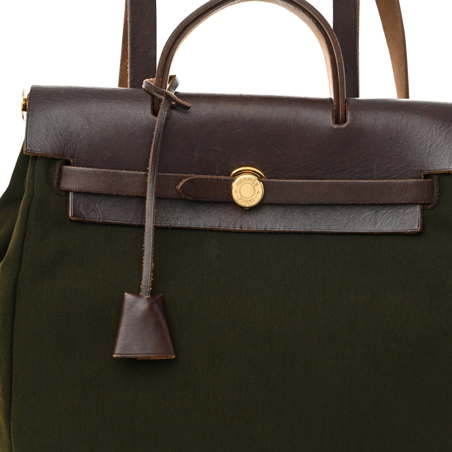 Toile Vache Calfskin Herbag 30 PM Backpack Kaki Ebene