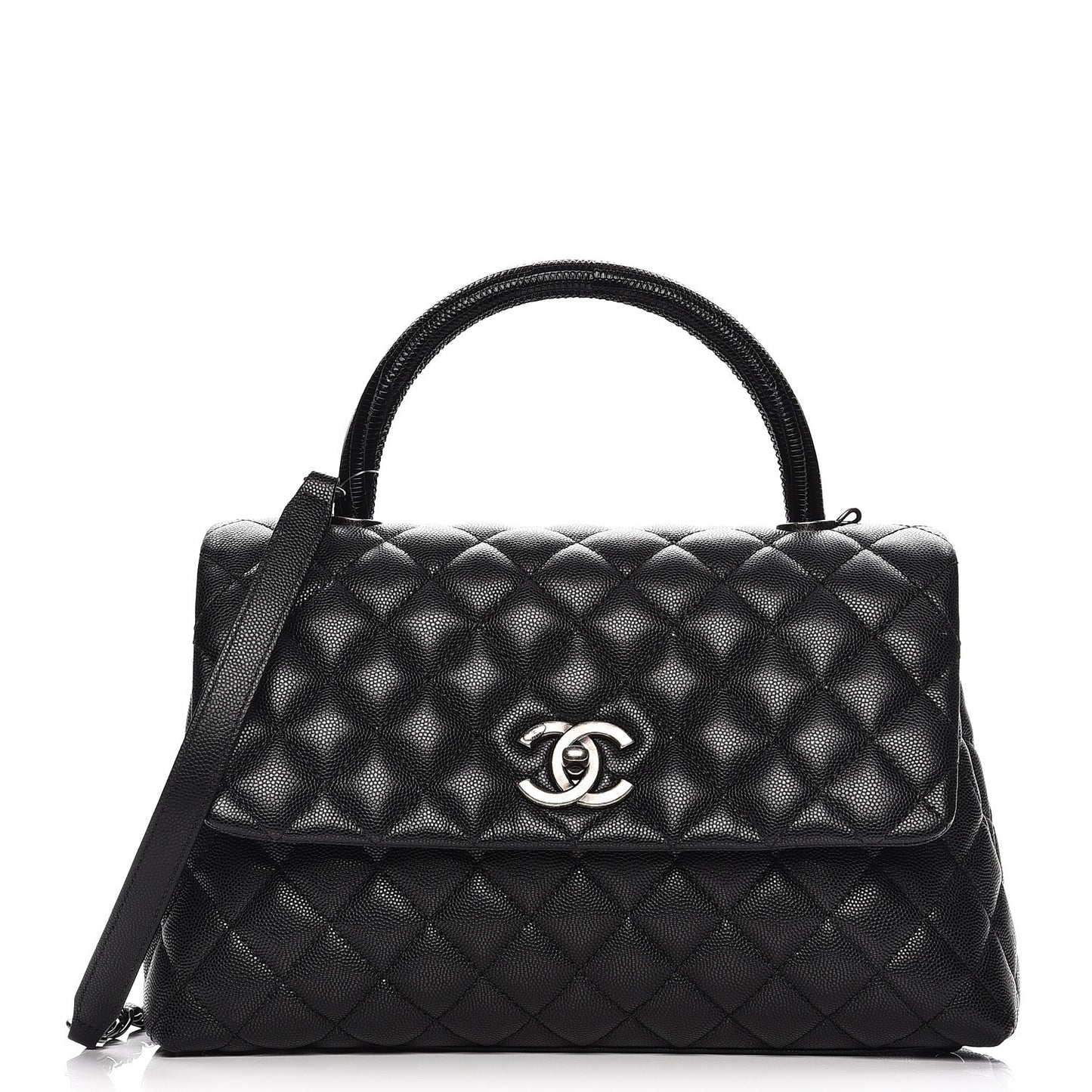 Caviar Lizard Quilted Small Coco Handle Flap Black