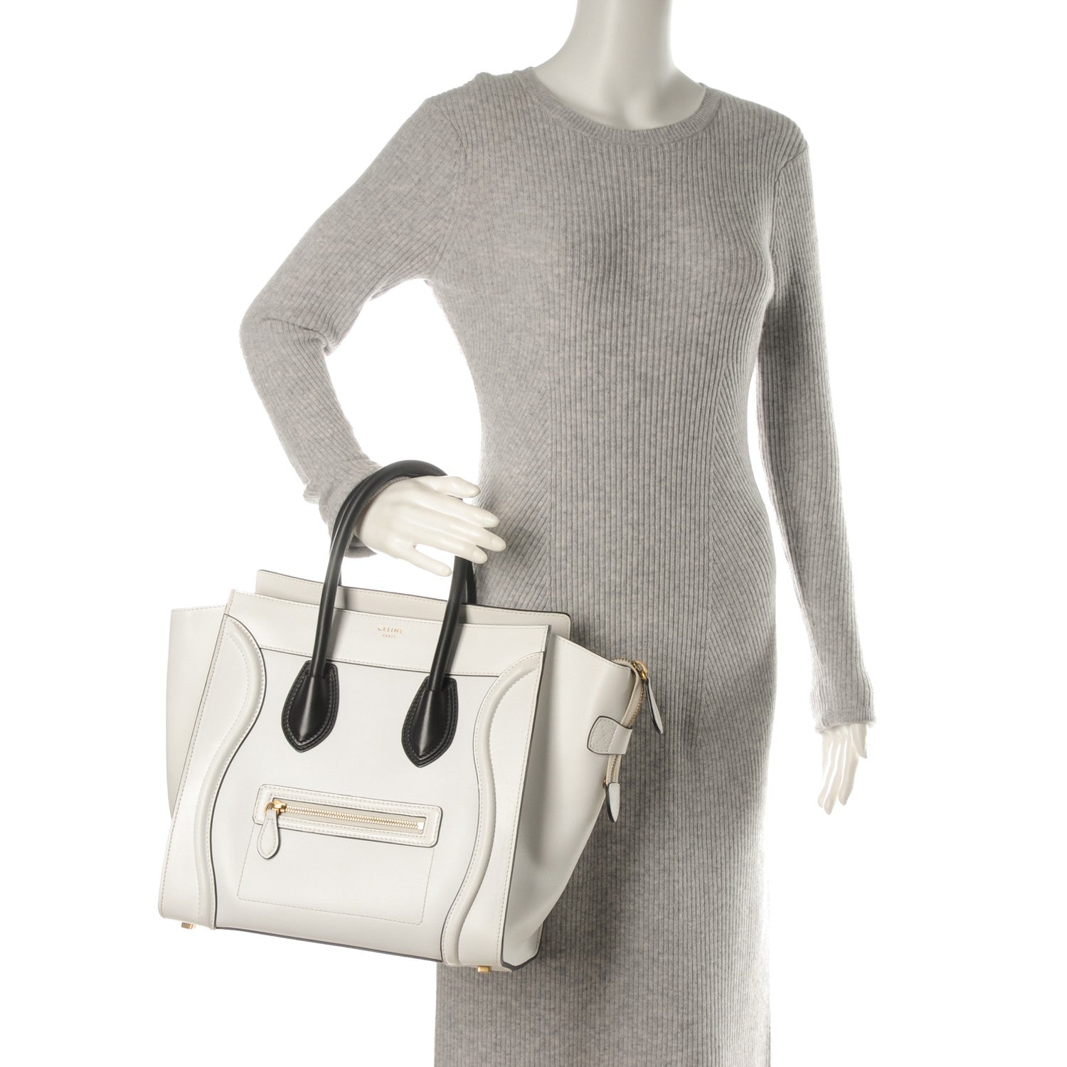 Celine Smooth Calfskin Mini Luggage White Black 2 of 8