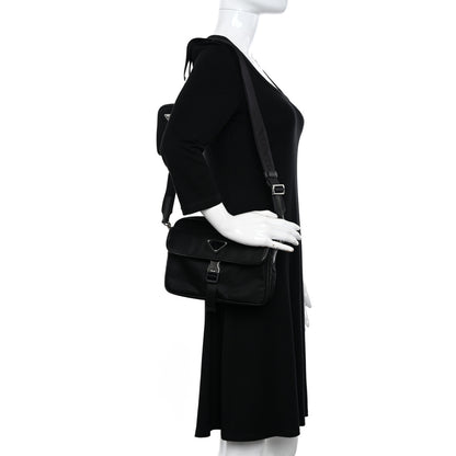 Prada Re-Nylon Saffiano Pocket Single Snap Buckle Shoulder Bag Black 2 of 13