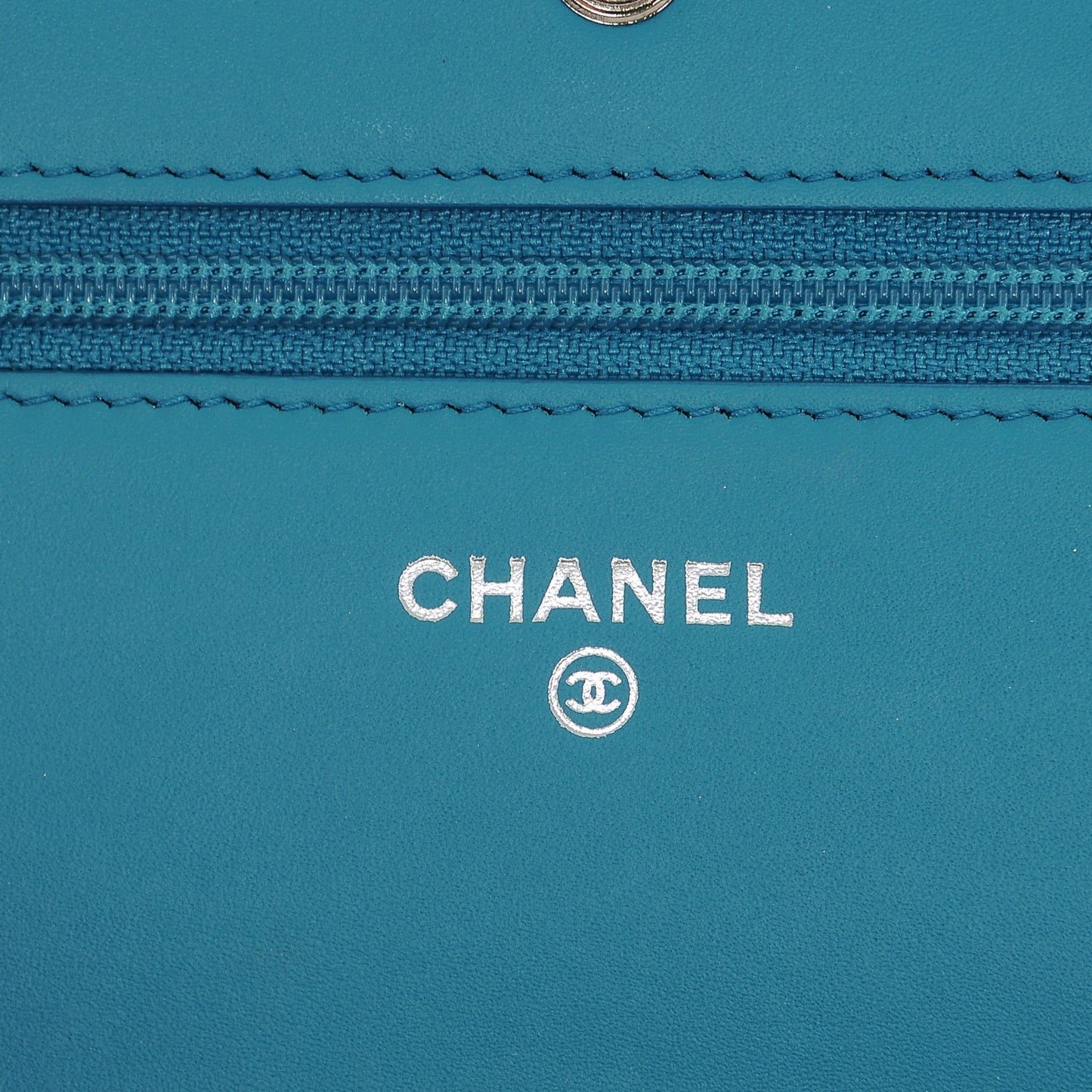 Patent Quilted Wallet On Chain WOC Turquoise Blue