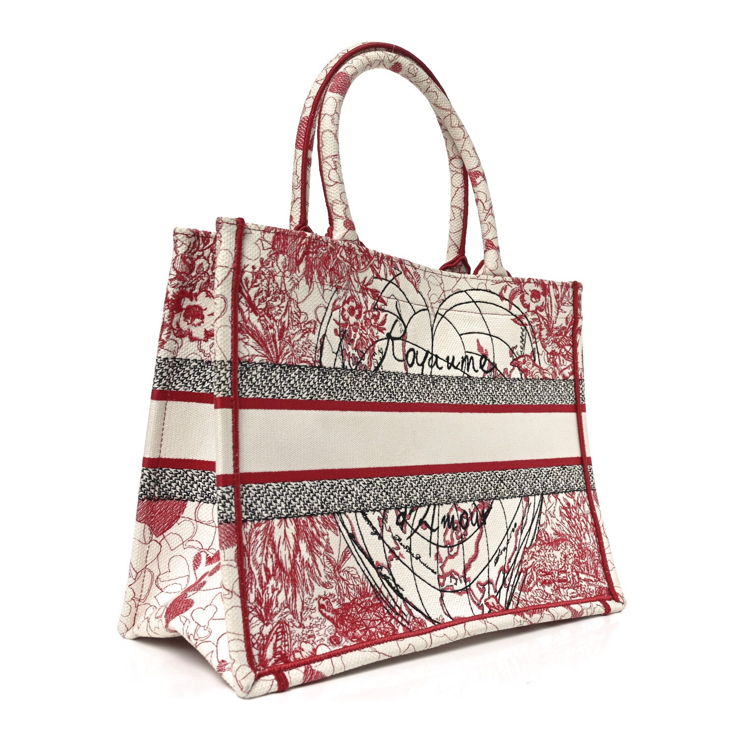 Christian Dior Canvas Embroidered Medium Dioramour D-Royaume Book Tote Red Multicolor 3 of 10