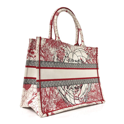 Christian Dior Canvas Embroidered Medium Dioramour D-Royaume Book Tote Red Multicolor 3 of 10