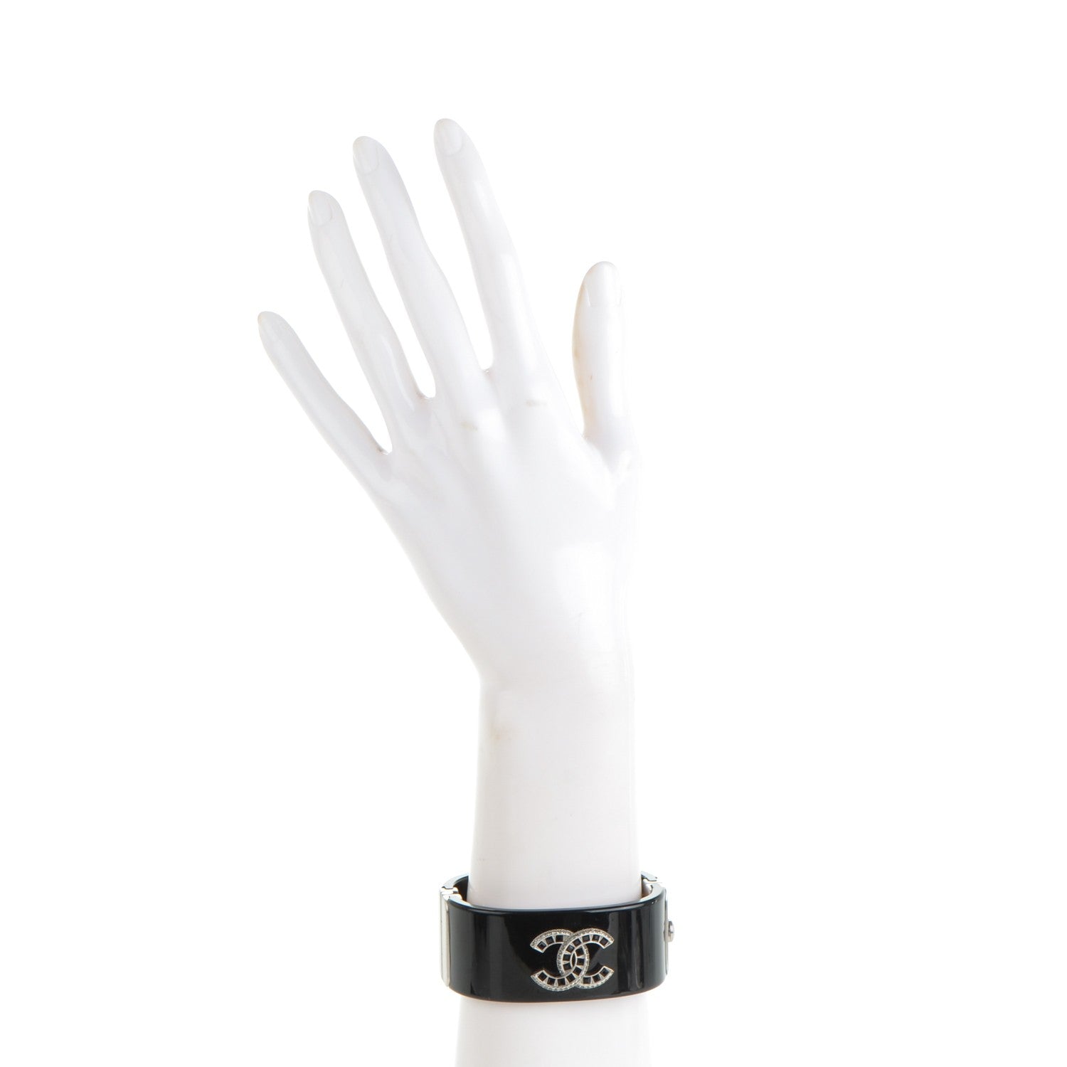Chanel Resin Baguette Crystal CC Cuff Black 2 of 5