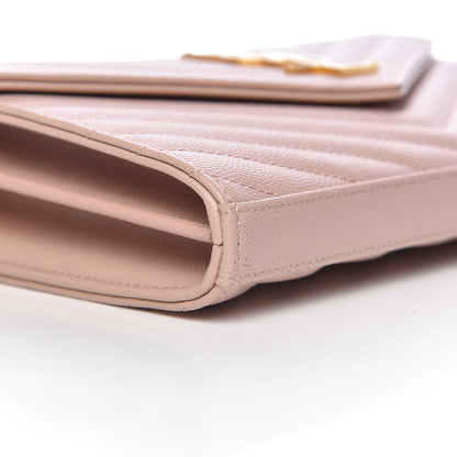 Saint Laurent Grain De Poudre Matelasse Chevron Monogram Chain Wallet Pale Pink 7 of 10