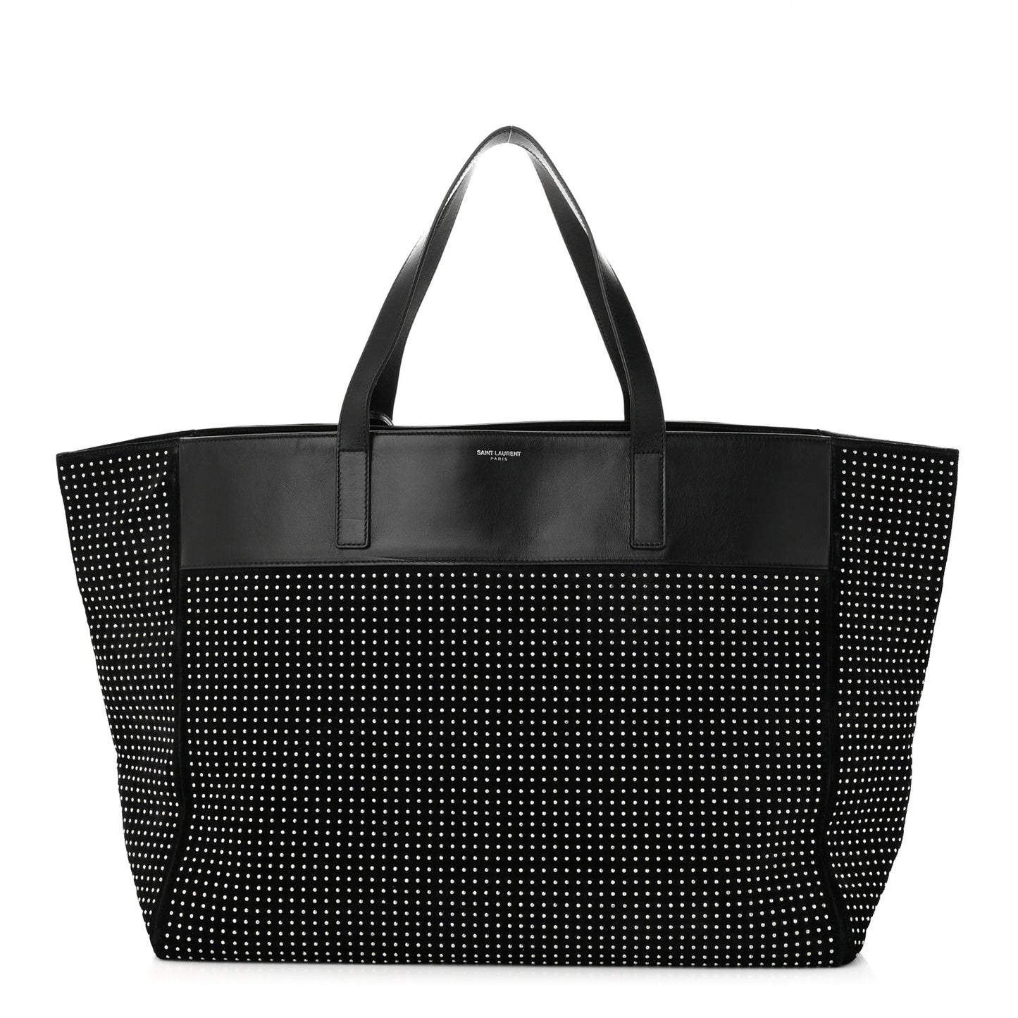 Calfskin Suede Studded Reversible East West Shopping Tote Black