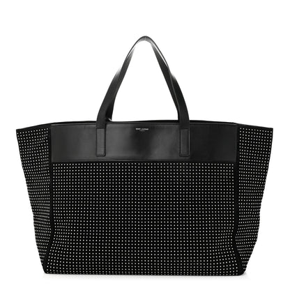 Saint Laurent Calfskin Suede Studded Reversible East West Shopping Tote Black 3 of 12