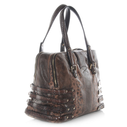 Jimmy Choo Karung and Elaphe Snake Blythe L Tote Brown 3 of 7