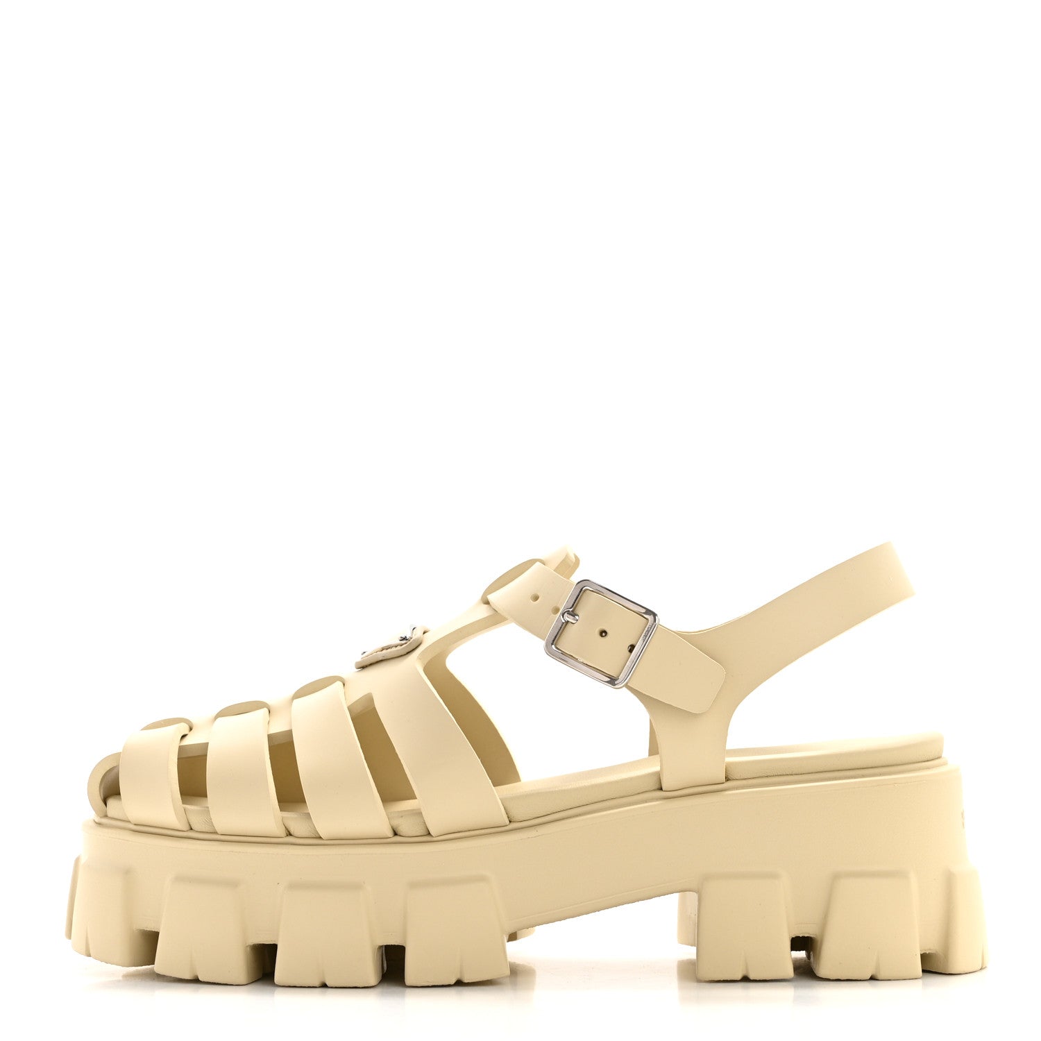 Prada Foam Rubber Metal Triangle Logo Monolith 55mm Cage Sandals 41 Quarzo 1 of 9