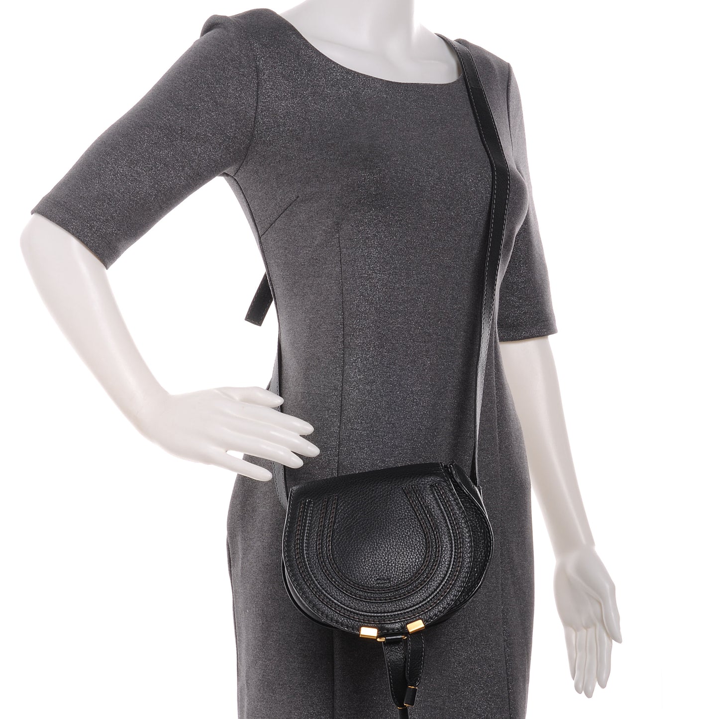 Calfskin Small Marcie Round Crossbody Bag Black