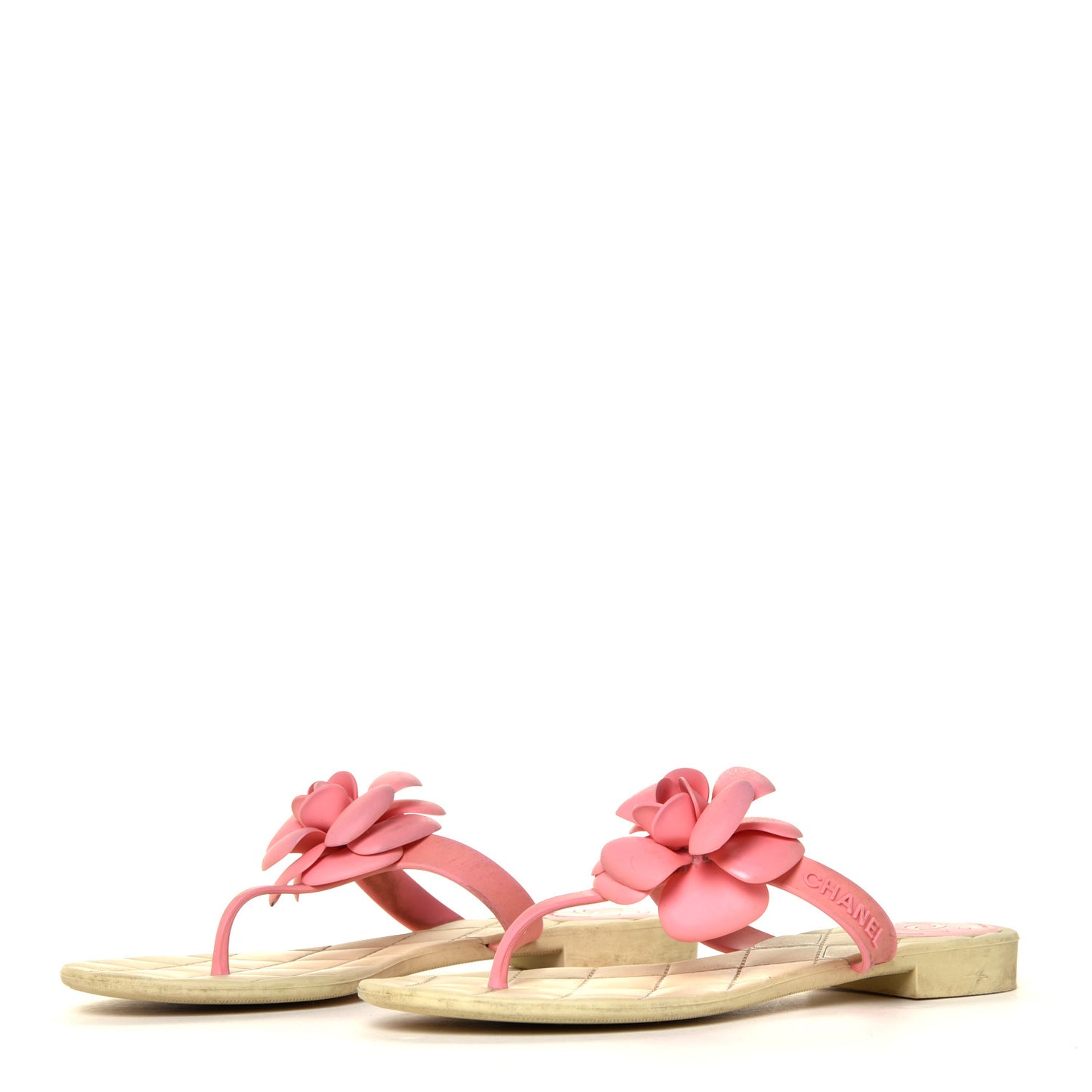 Jelly Quilted Camellia Thong Sandals 38 Beige Pink