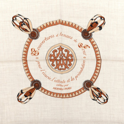 Hermes Cashmere Silk Encadre Blason Scarf 90 Naturel Chocolat Caramel 2 of 4