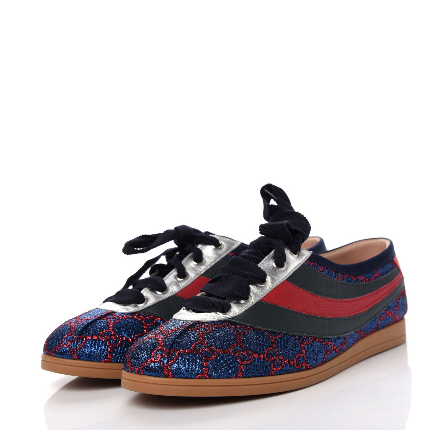 Lurex Calfskin Web GG Monogram Womens Falacer Sneakers 39 Iridescent Blue Iridescent Red Silver