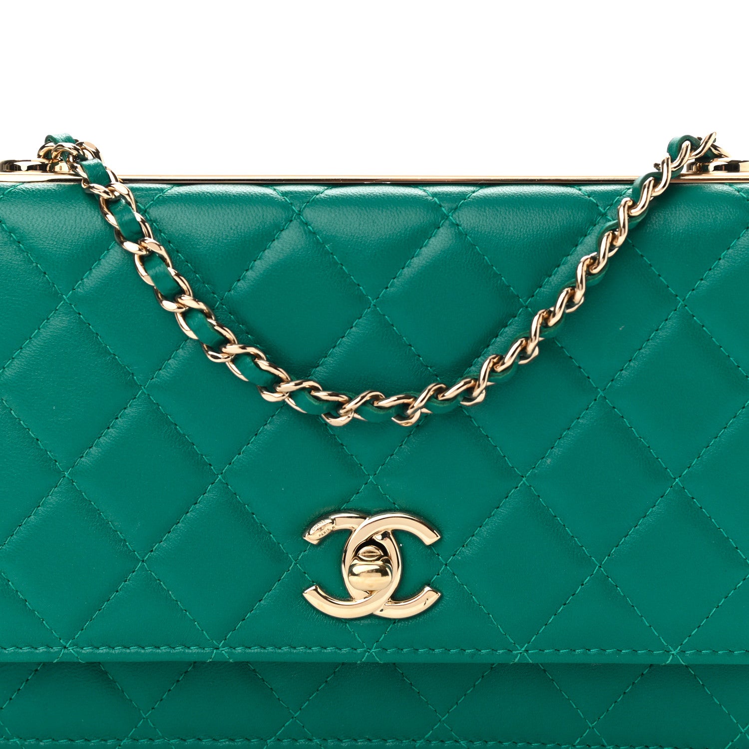 Chanel Lambskin Quilted Trendy CC Wallet On Chain WOC Green 9 of 12