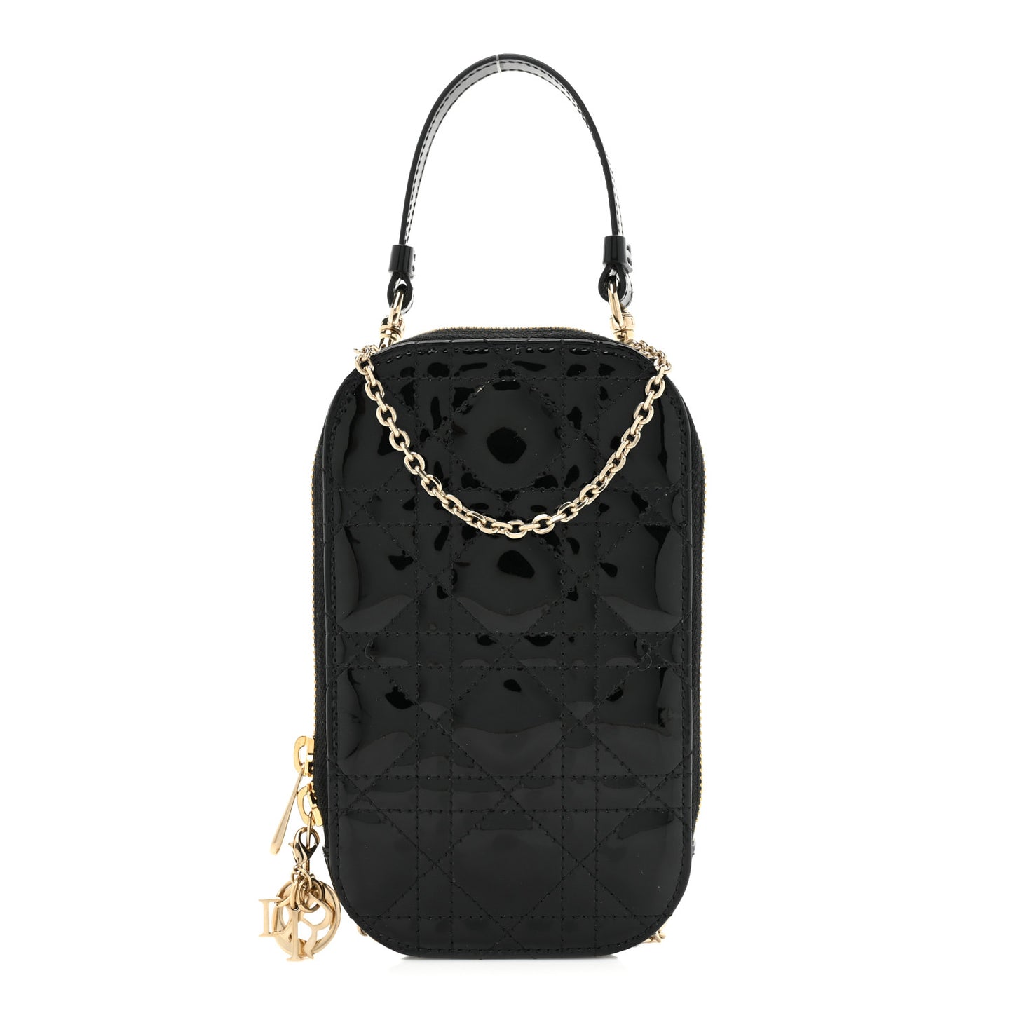 Patent Cannage Lady Dior Phone Holder Black