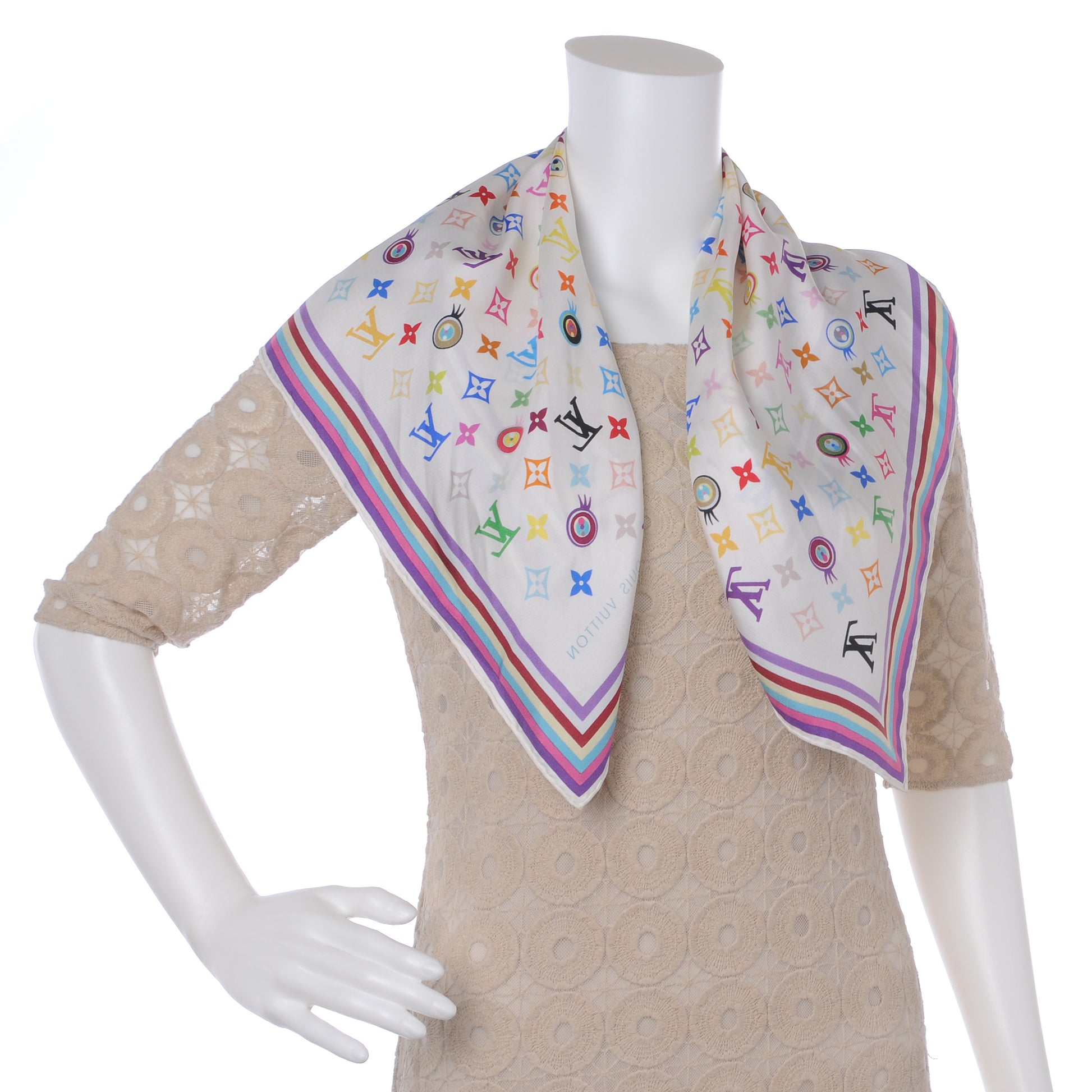Louis Vuitton Silk Multicolor Eye Love Scarf White 4 of 7