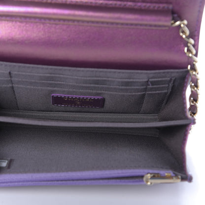 Chanel Iridescent Lambskin Quilted Mini Wallet On Chain WOC Purple 5 of 10