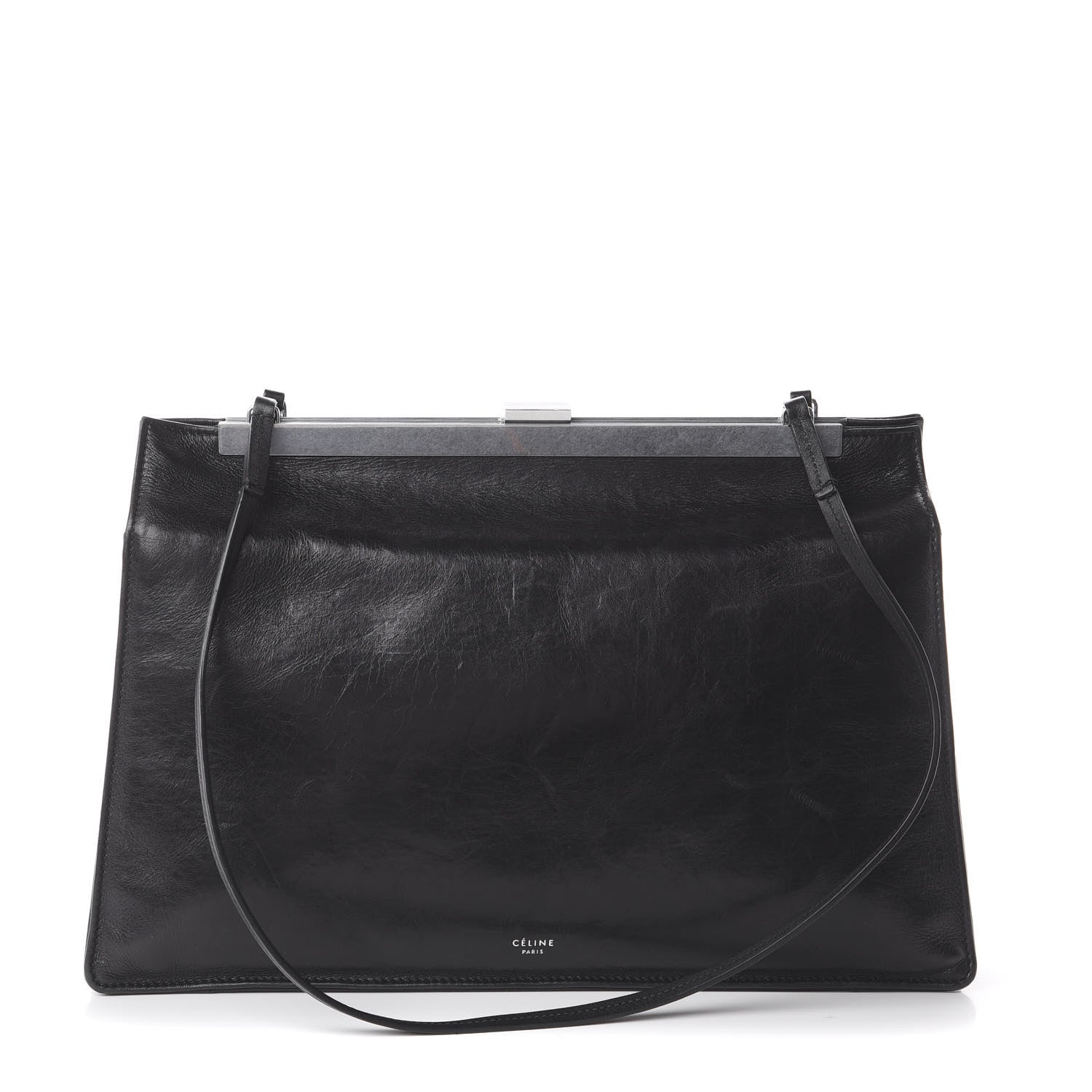 Celine Shiny Paperweight Calfskin Medium Clasp Shoulder Bag Black 1 of 8