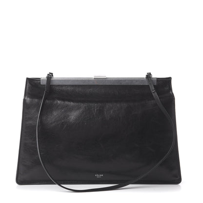 Celine Shiny Paperweight Calfskin Medium Clasp Shoulder Bag Black 1 of 8