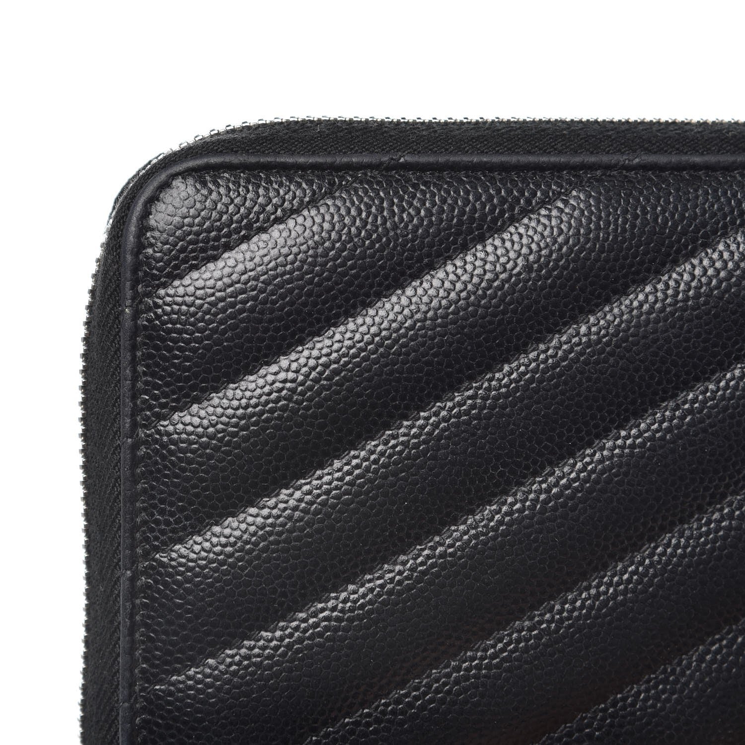 Saint Laurent Grain De Poudre Matelasse Chevron Monogram Zip Around Wallet Black 7 of 9