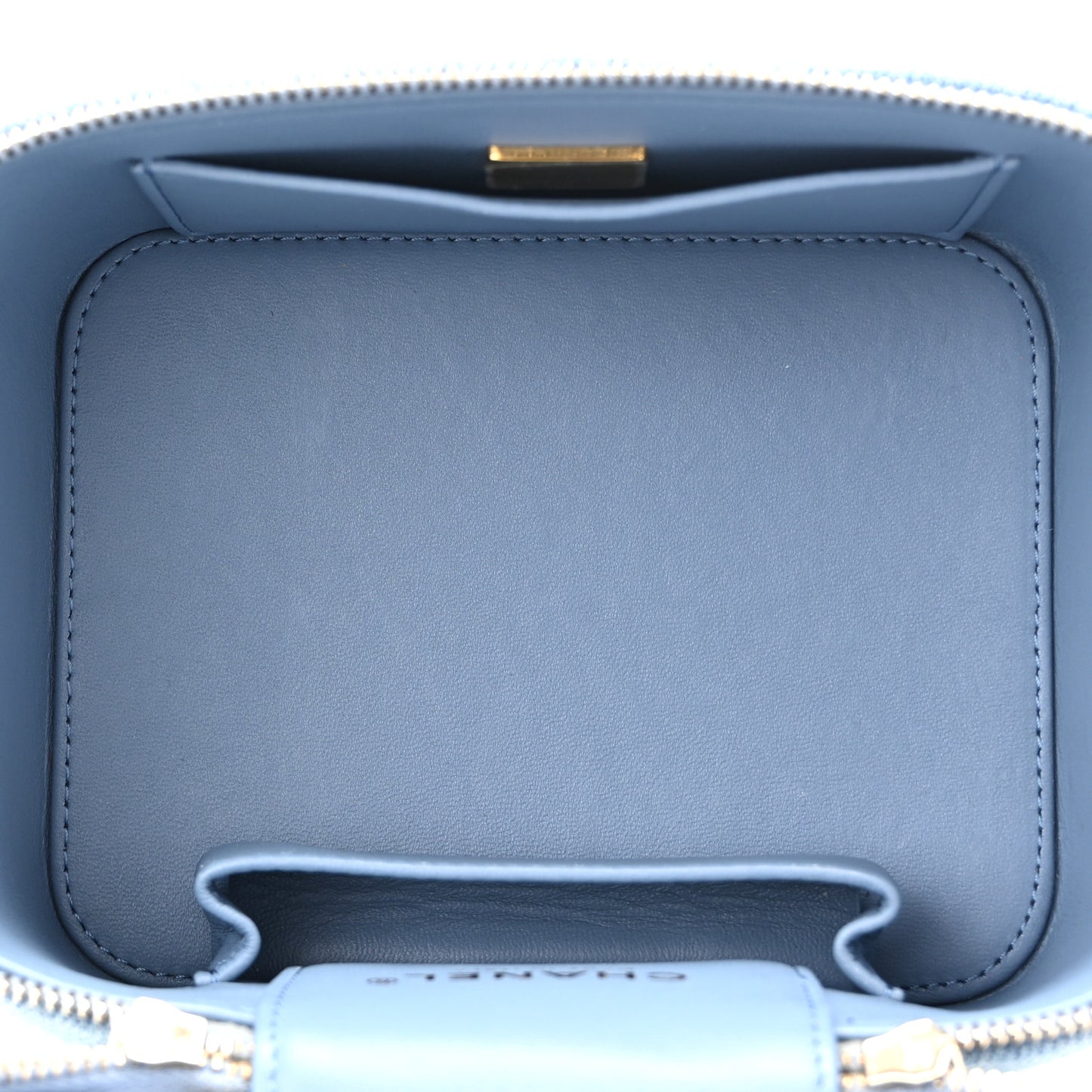 Denim Quilted Small CC Vanity Case Blue