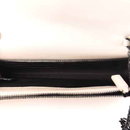 Saint Laurent Grain De Poudre Matelasse Chevron Monogram Envelope Chain Wallet Dove White 5 of 12