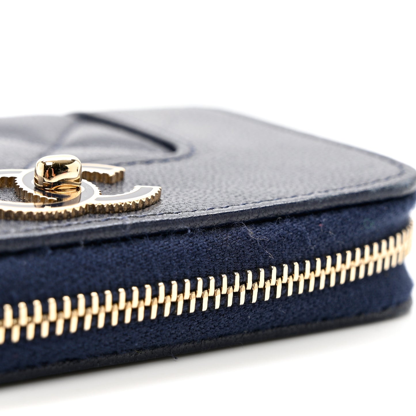 Sheepskin Quilted Vintage Mademoiselle Zip Coin Purse Navy Blue