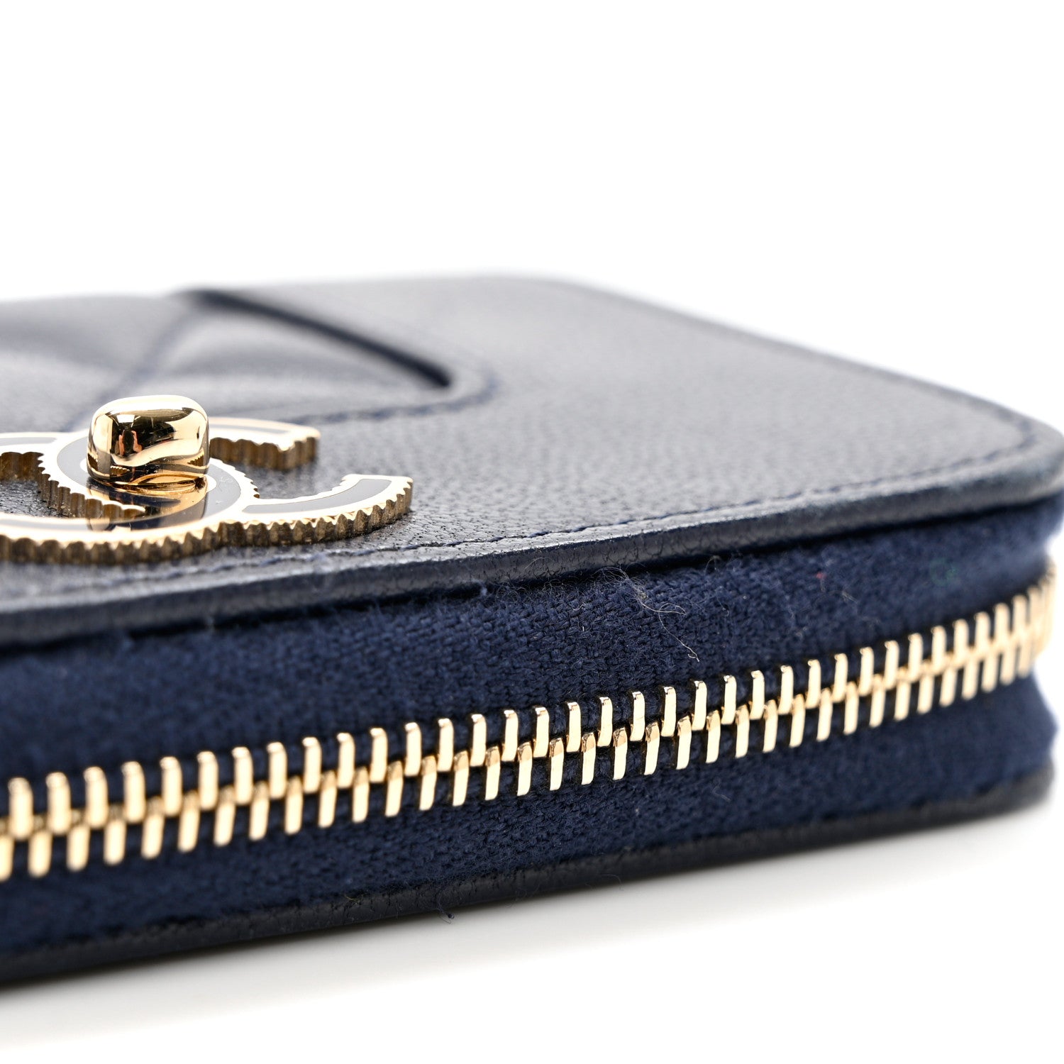 Chanel Sheepskin Quilted Vintage Mademoiselle Zip Coin Purse Navy Blue 8 of 8