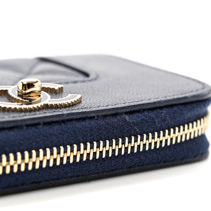 Chanel Sheepskin Quilted Vintage Mademoiselle Zip Coin Purse Navy Blue 8 of 8