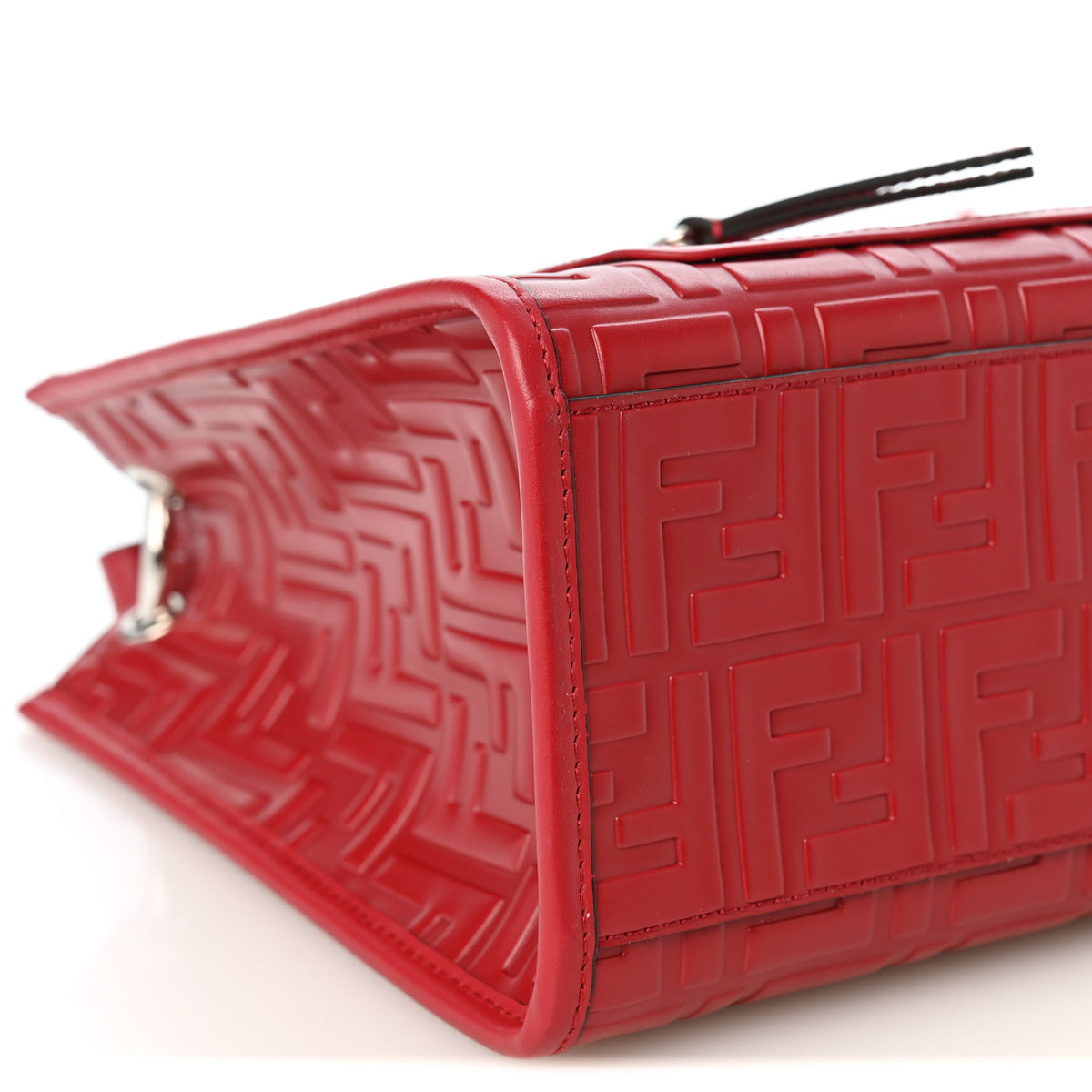 Fendi Vitello Century Wicker FF 1974 Embossed Small Runaway Shopper Tote Fragola 9 of 10