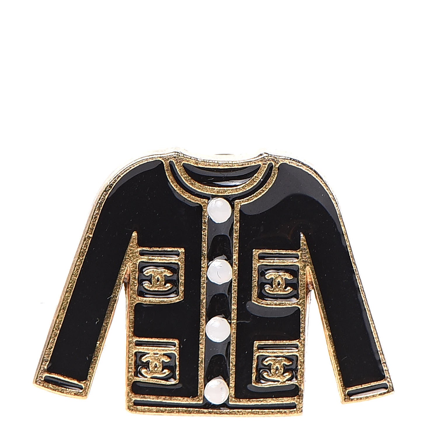 Chanel Enamel Pearl Blazer Jacket Brooch Black Gold 1 of 5