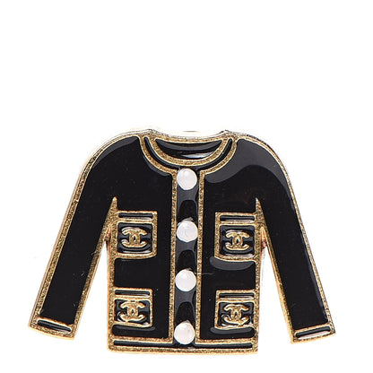 Chanel Enamel Pearl Blazer Jacket Brooch Black Gold 1 of 5
