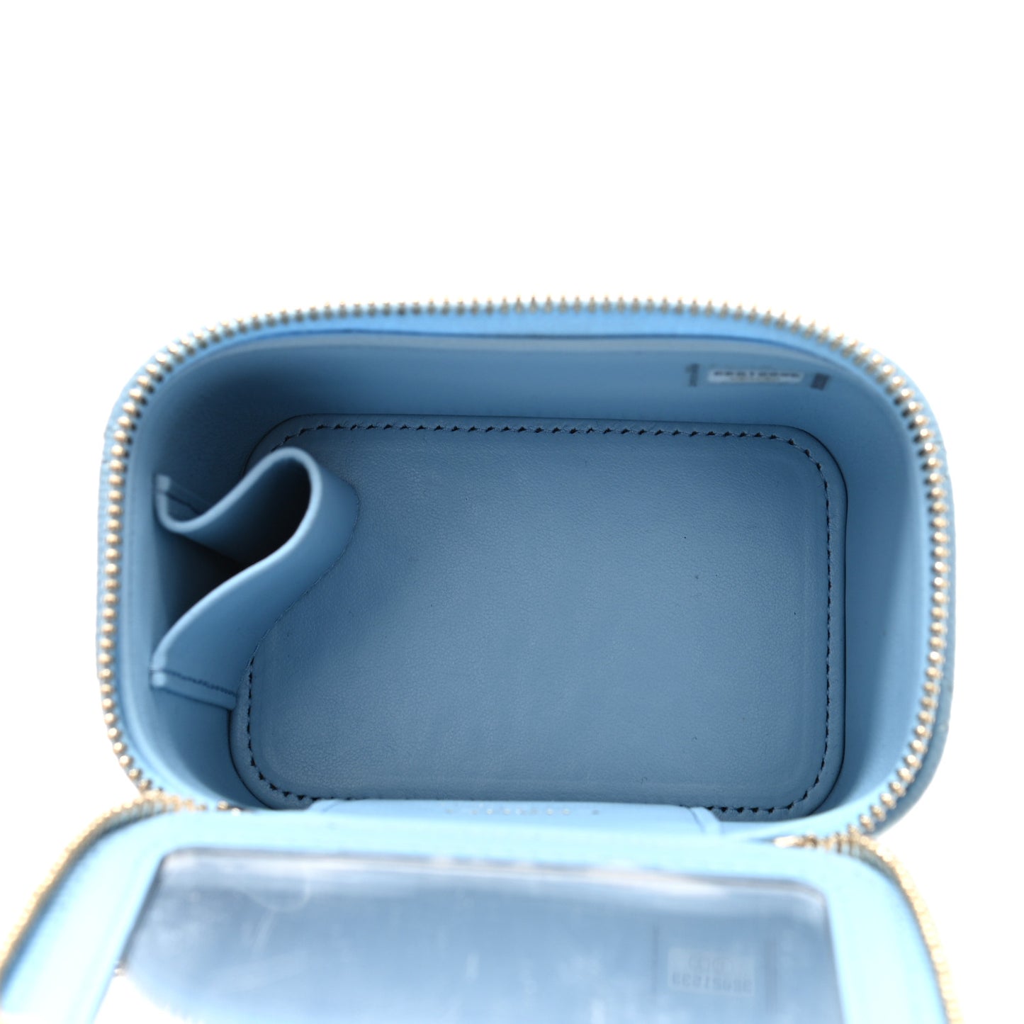 Caviar Quilted Mini Vanity Case With Chain Light Blue